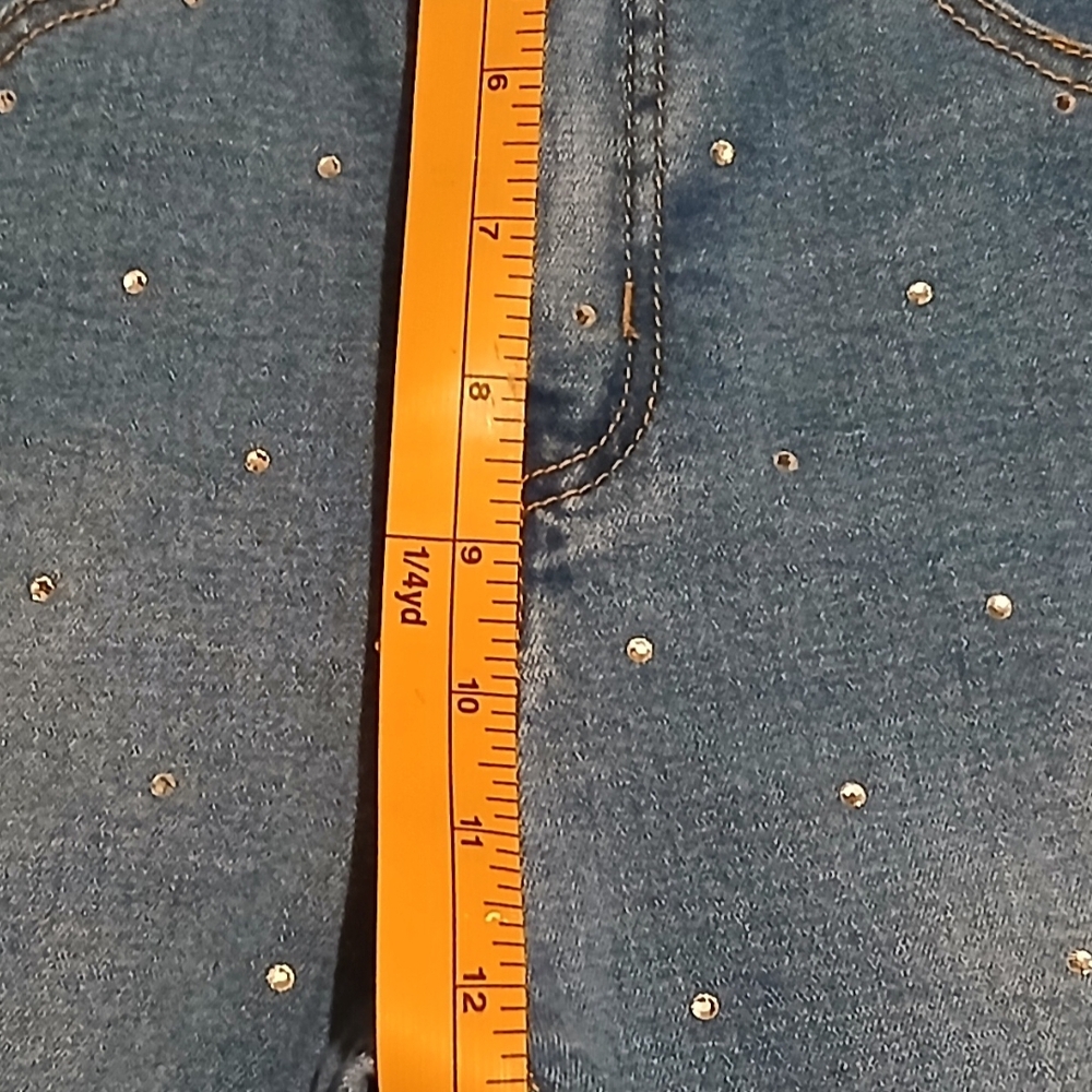 Bebe Woman's Straight Leg Mid Rise Jeans Rhinestone Size 27 Blue Denim Jeans #5A - Picture 8 of 16